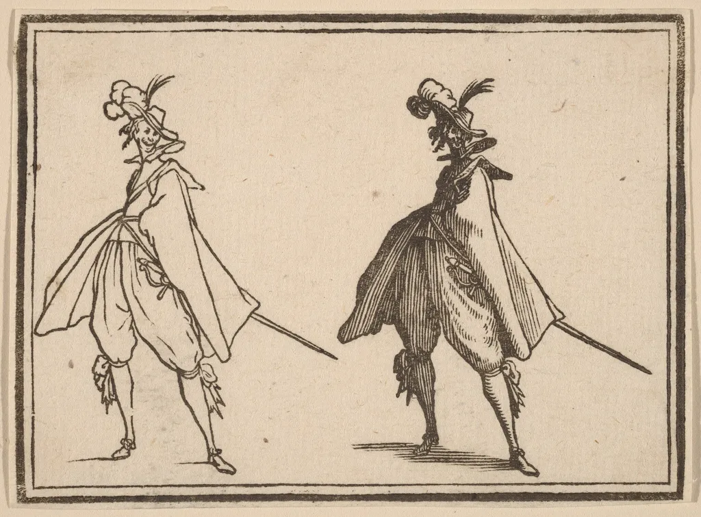 Gentleman in a Large Mantle, Front View, by Edouard Eckman, ink, 1621