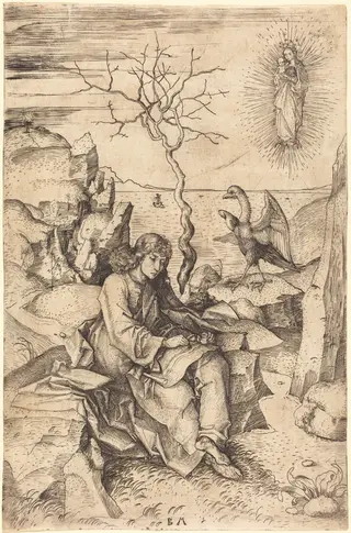 Saint John on Patmos, by Master BM, ink, 1485