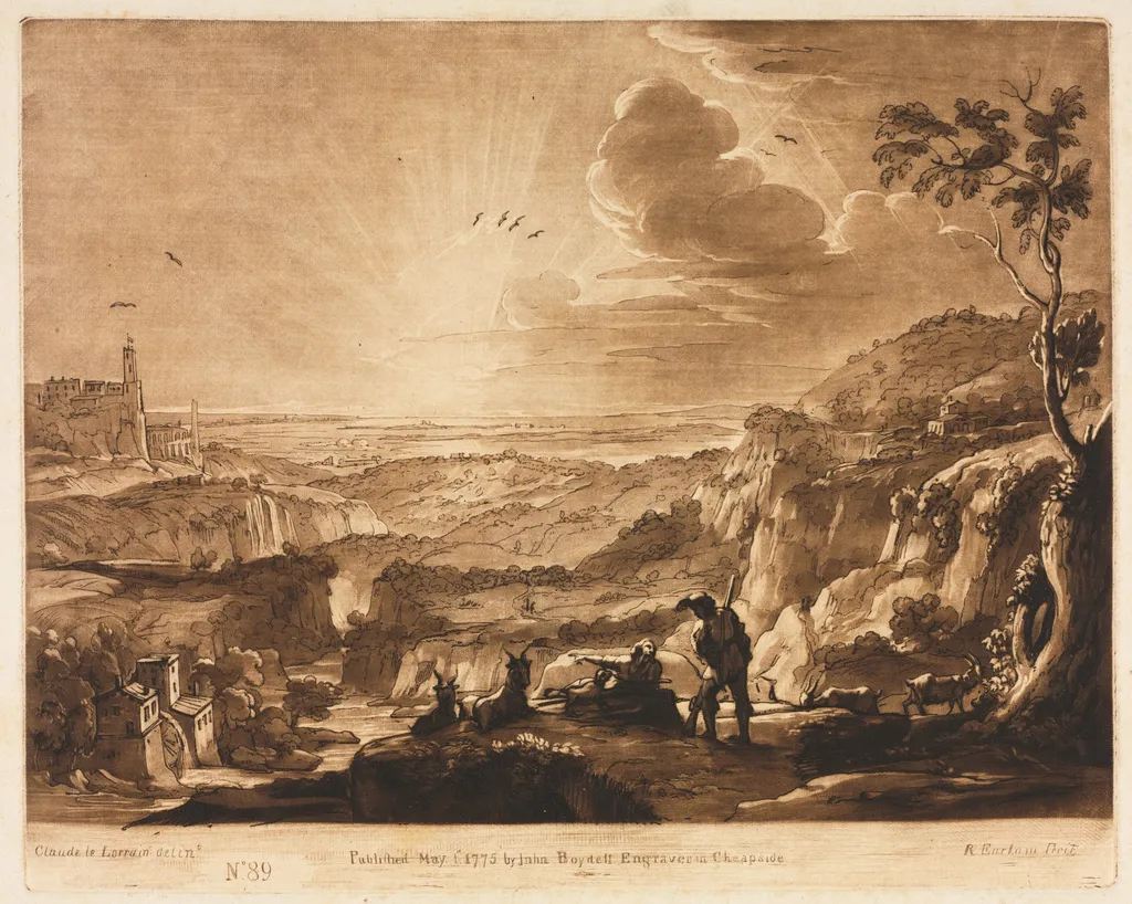 Liber Veritatis:  No. 89, View of a Mountainous Extended Country, by Richard Earlom, 1775