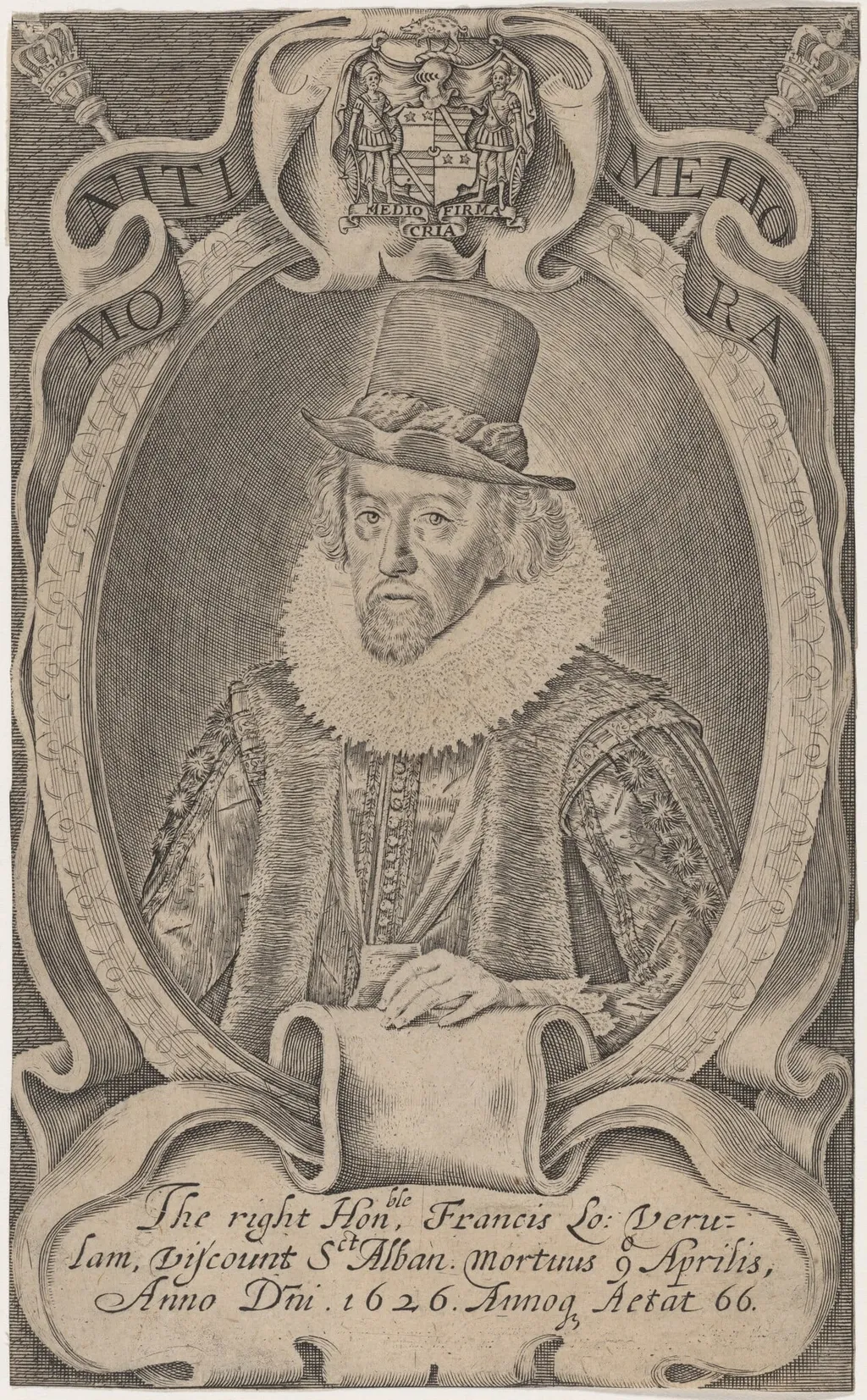 Sir Francis Bacon, by Simon van de Passe, ink, 1621