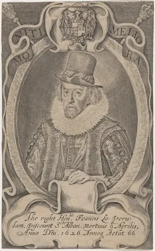 Sir Francis Bacon, by Simon van de Passe, ink, 1621