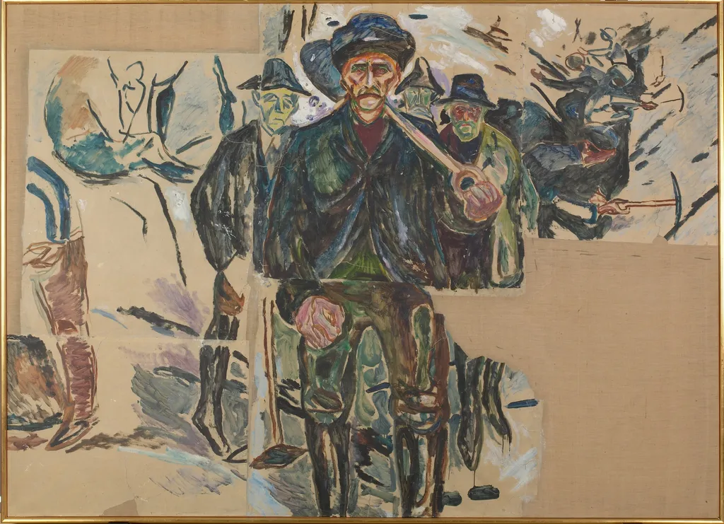 Workers in Snow: Five Fragments, by Edvard Munch, oil, 1931
