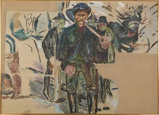 Workers in Snow: Five Fragments, by Edvard Munch, oil, 1931