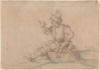 A Boy on a Sled, by Jost Amman, ink, 1564