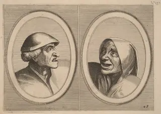 "Dief-achtighe Tijs" and "Nies Spoel-de-Nap", by Johannes van Doetechum the Elder, ink, 1564
