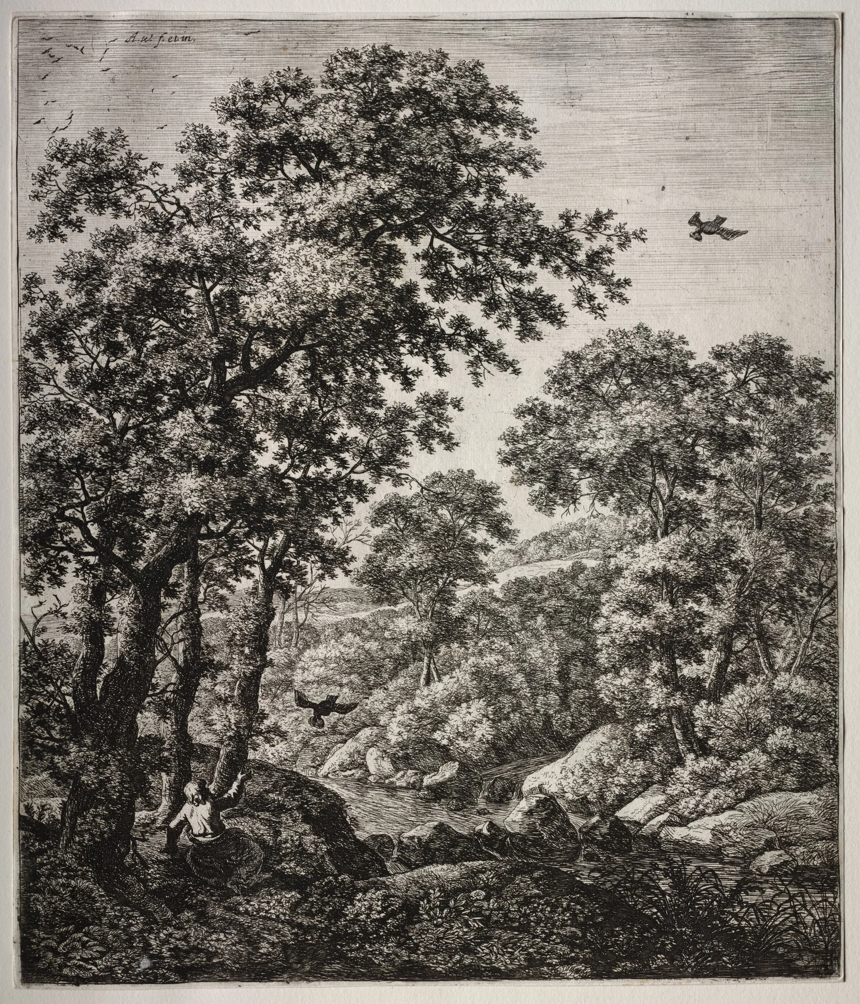 Six large upright landscapes with scenes from the Old Testament: Elijah Fed by the Ravens, detail