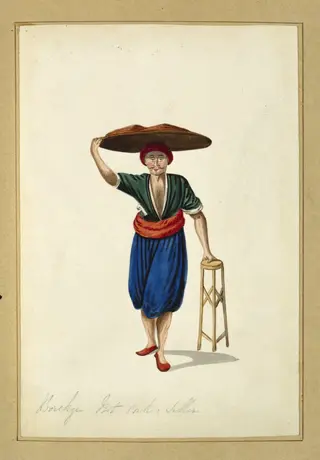 Borekgi  Hot Cake Seller, by Charles Frederick Brockdorff, watercolor, 1832