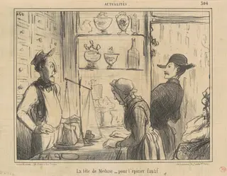 La tête de Méduse pour l'épicier fautif, by Honoré Daumier, ink, 1856
