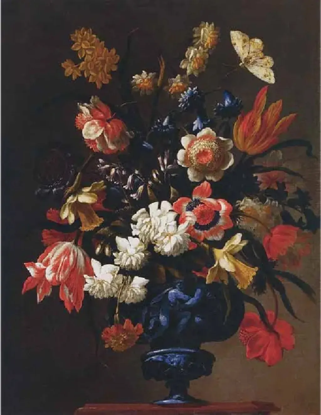 Flowers in a blue sculpted vase, by Francesco Caldei, oil, 1650