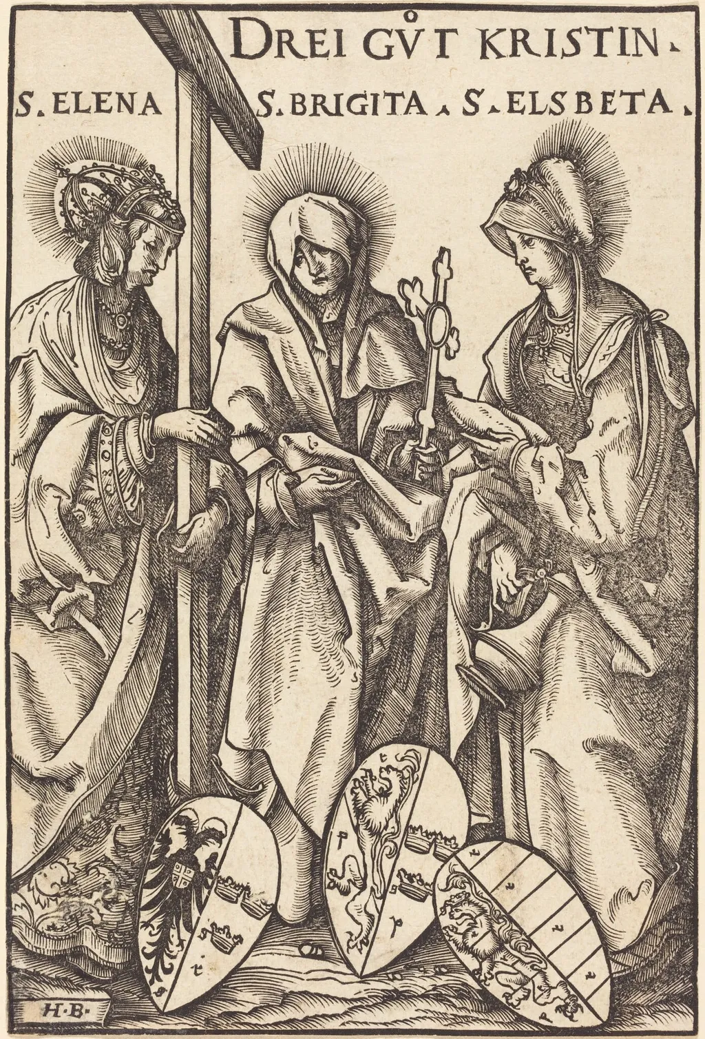 Saint Helena, Saint Brigitta and Saint Elizabeth, by Hans Burgkmair I, ink, 1516