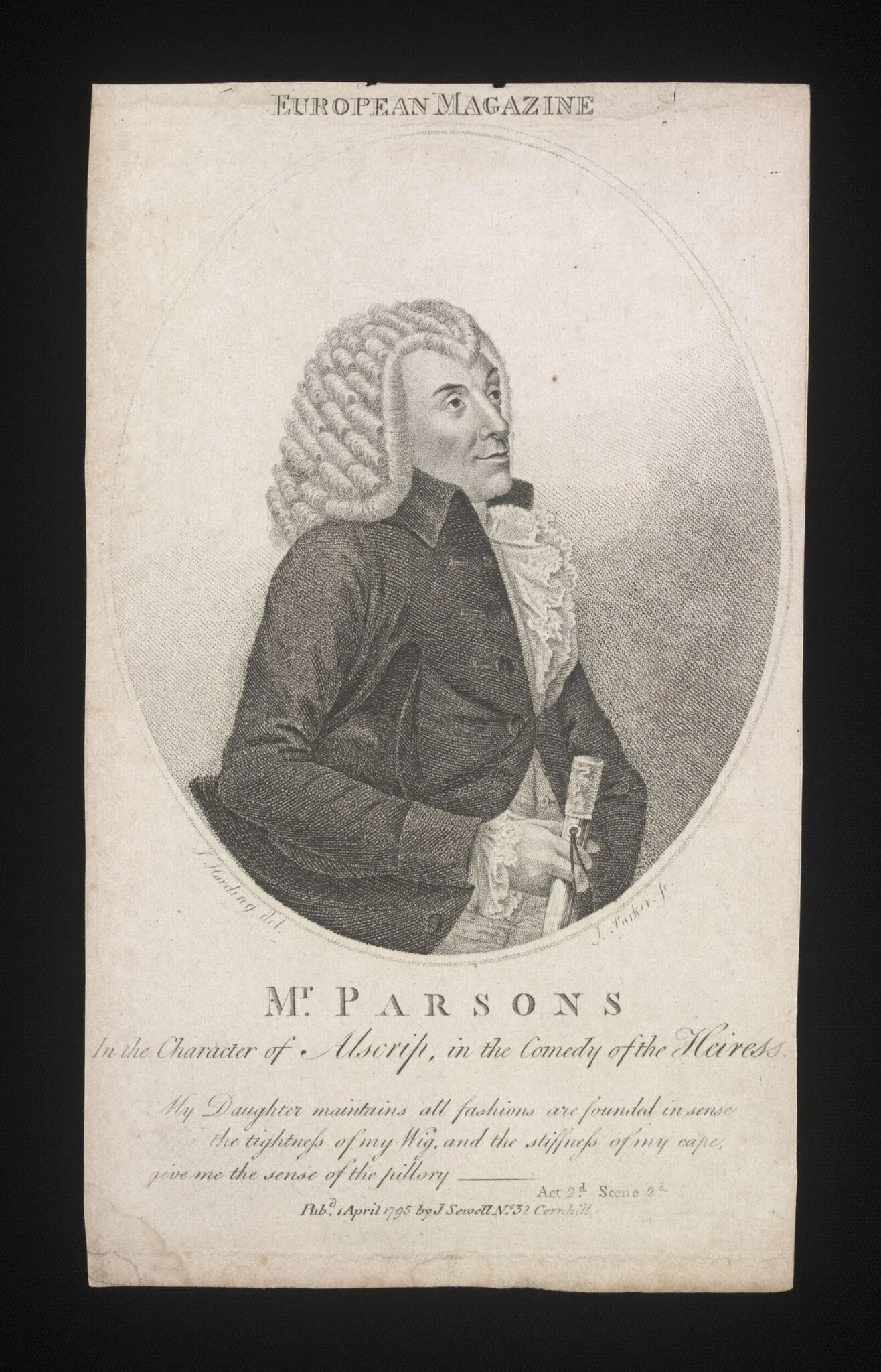 Mr William Parsons in the character of Alscrip in the comedy of the Heiress, detail
