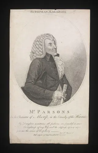 Mr William Parsons in the character of Alscrip in the comedy of the Heiress, by Mr. James Parker, 1795