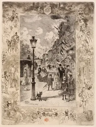 La Fête nationale au Boulevard Clichy (National Holiday on the Boulevard de Clichy), by Félix-Hilaire Buhot, ink, 1878