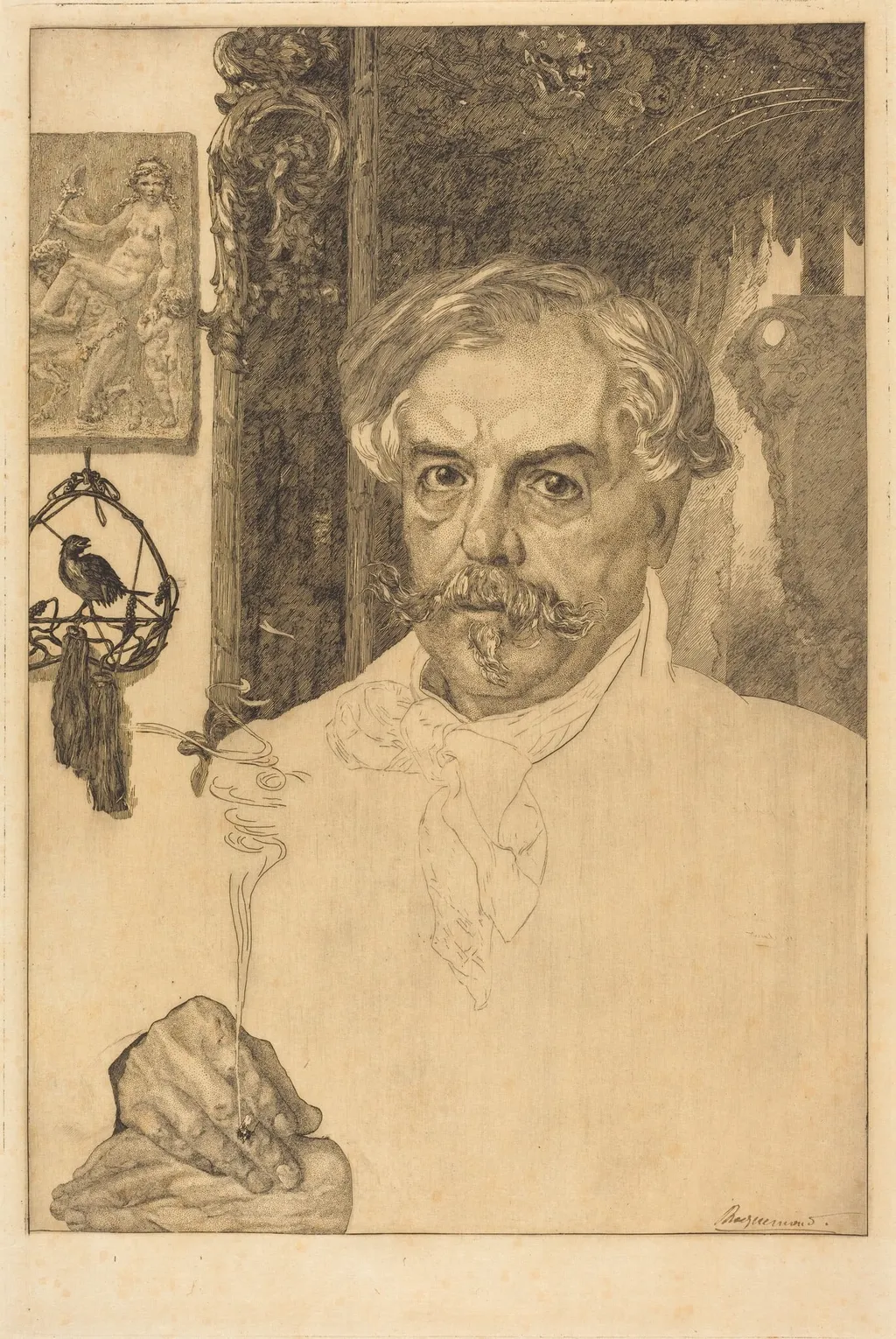 Edmond de Goncourt, by Félix Bracquemond, ink, 1882