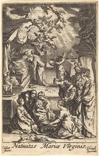 The Birth of the Virgin, by Jacques Callot, ink, 1634