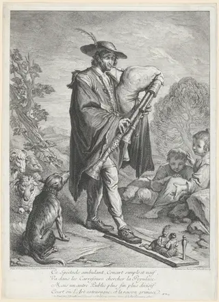 The Bagpipe Player, by Jacques Dumont, ink, 1739