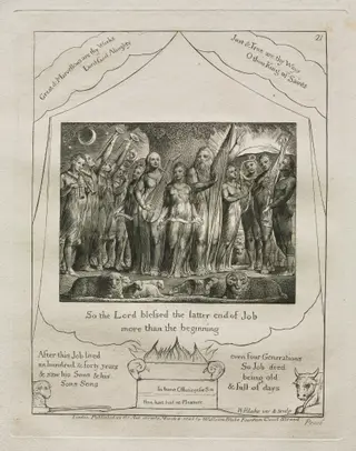 The Book of Job:  Pl. 21, So the Lord blessed the latter end of Job, by William Blake, 1825