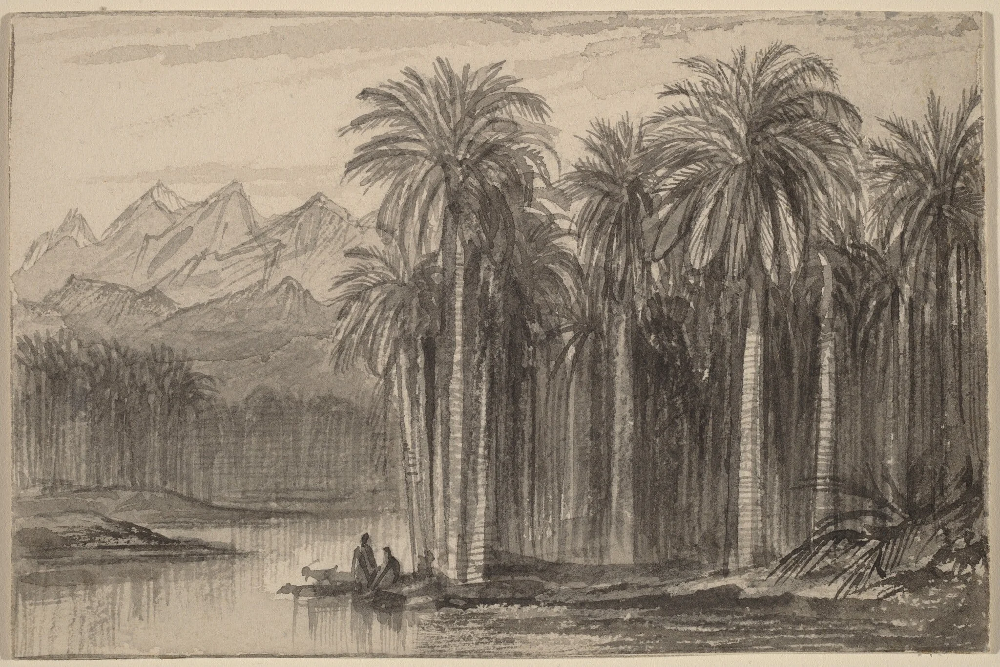 Figures Setting Out in Canoes from a Palm Grove (Wady Feiran), detail