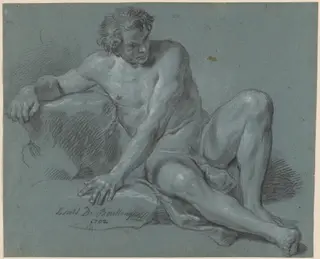Male Nude Seated on the Ground, by Louis de Boullogne the Younger, chalk, 1702