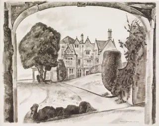 Castle Hall from the Coach House, Painswick, by William Rothenstein, watercolor, 1940