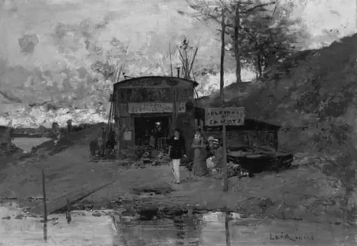 The Boathouse, by Luigi Loir, oil, 1885