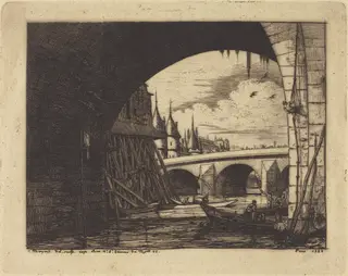 L'arche du Pont Notre-Dame, Paris (An Arch of the Notre-Dame Bridge, Paris), by Charles Meryon, ink, 1853