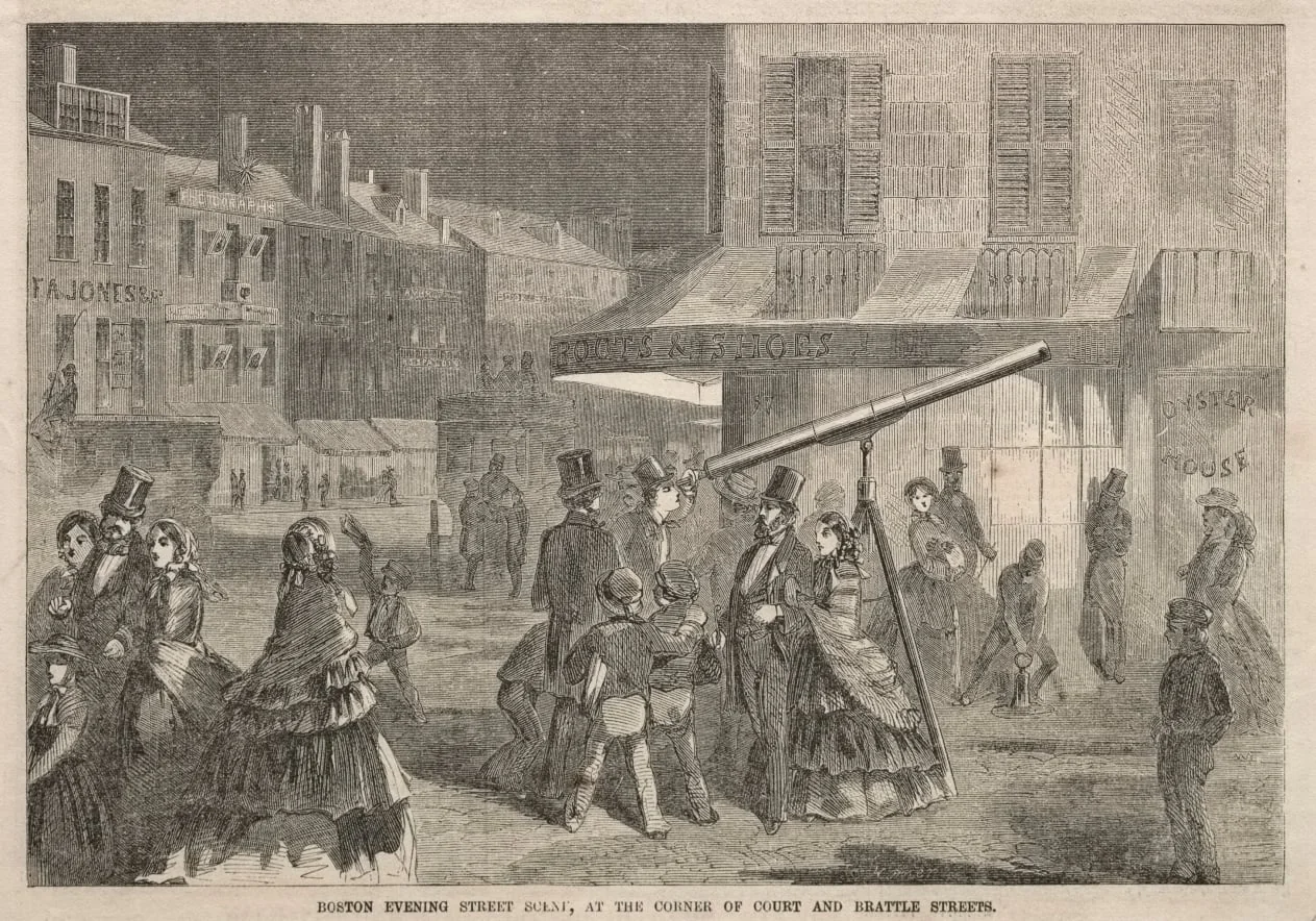 Boston Evening Street Scene, at Corner of Court and Brattle Streets, detail