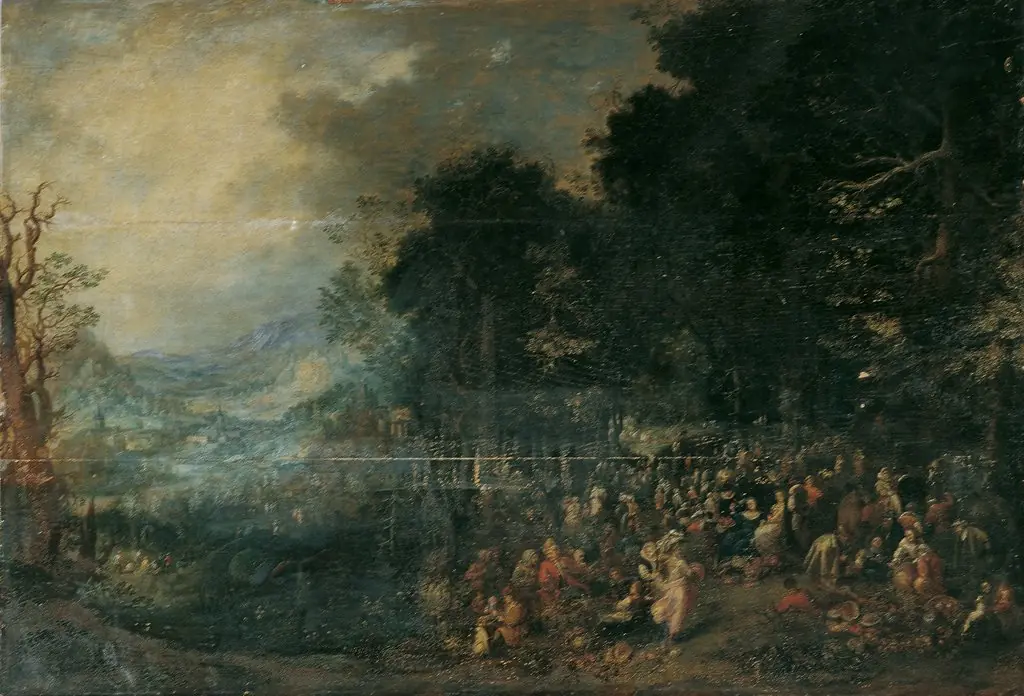 Landschaft mit Festgesellschaft, by Johann Jakob Hartmann, oil, 1715