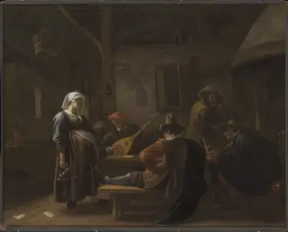 Tavern Scene with a Pregnant Hostess, by Jan Steen, oil, 1670