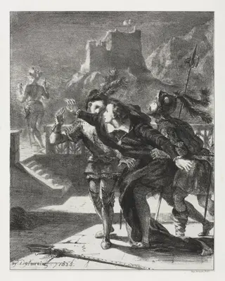 Hamlet: Hamlet Rushes to Follow the Ghost of His Father, by Eugène Delacroix, 1835