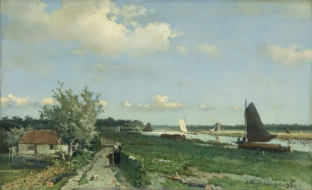 The Trekvliet Shipping Canal near Rijswijk, known as the ‘View near the Geest Bridge’, by Johan Hendrik Weissenbruch, oil, 1868
