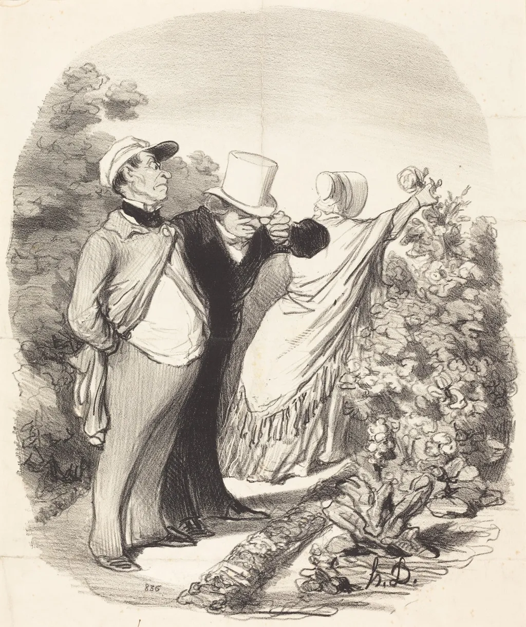 Allons bon!... voila que'elle me cueille une rose..., by Honoré Daumier, ink, 1846