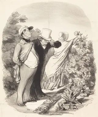 Allons bon!... voila que'elle me cueille une rose..., by Honoré Daumier, ink, 1846