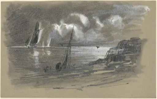 Seacoast by Moonlight [recto], by Edward Moran, graphite, 1870