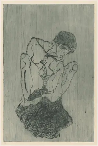 Sorrow (Kümmernis), by Egon Schiele, ink, 1914