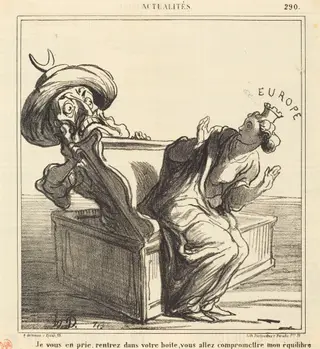 Je vous en prie, rentrez dans votre boite..., by Honoré Daumier, ink, 1869