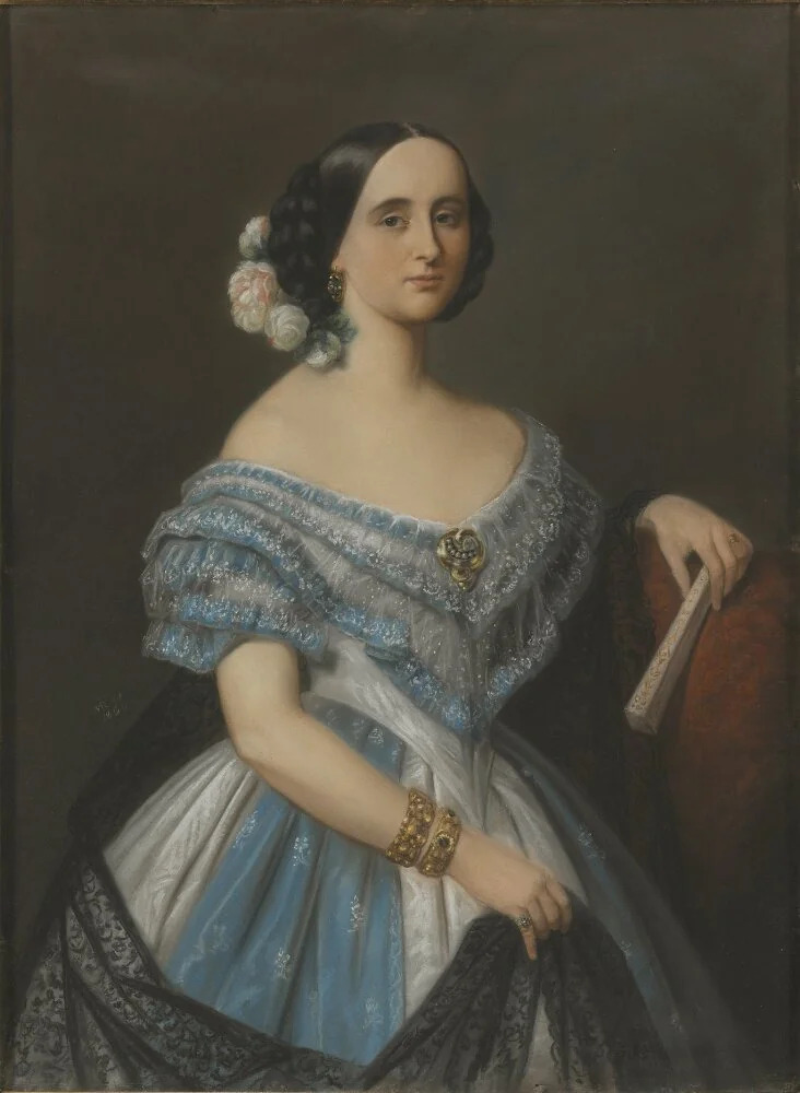Julie (Julia Mathilda) Berwald, g. Åkerhielm af Margrethelund (1822-1877), operasångerska, gift med friherre hovmarskalk Gustaf Georg Knut Åkerhielm af Mergrethelund, detail