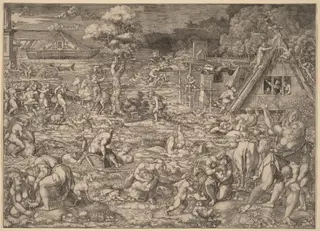 The Deluge, by Dirk Jacobsz Vellert, ink, 1544