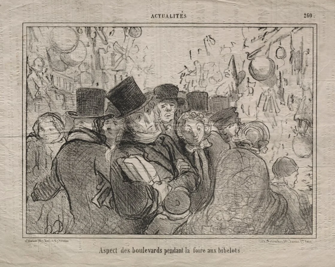 View of boulevards during a market for trinkets, detail