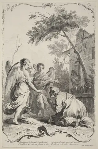 Abraham Kneeling before the Three Angels, by Joseph Wagner, ink, 1745