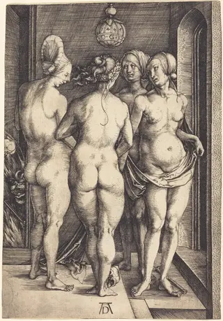 Four Naked Women, by Albrecht Dürer, ink, 1497