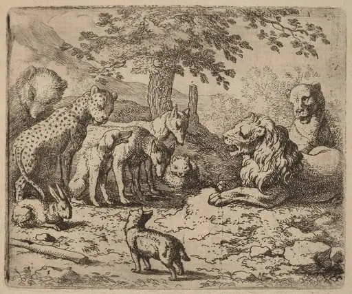 The Lion Seeks Advice, by Allart van Everdingen, ink, 1650