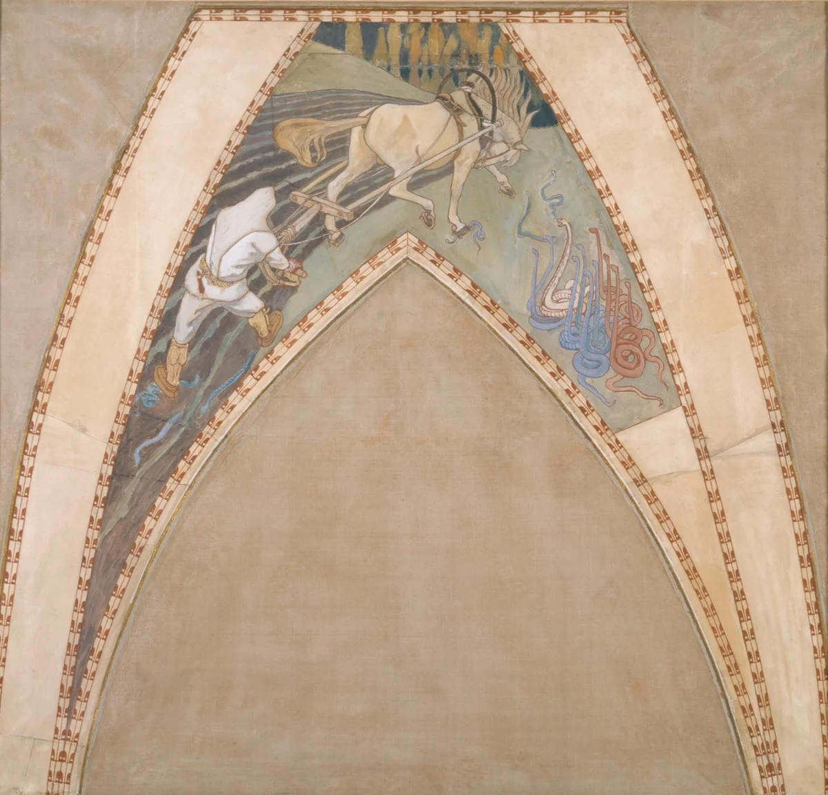 Ilmarinen kyntää kyisen pellon, luonnos Suomen paviljongin kupolifreskoihin Pariisin vuoden 1900 maailmannäyttelyyn, detail