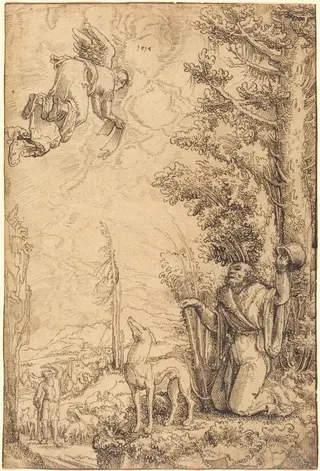 The Annunciation to Joachim, by Wolf Huber, ink, 1514