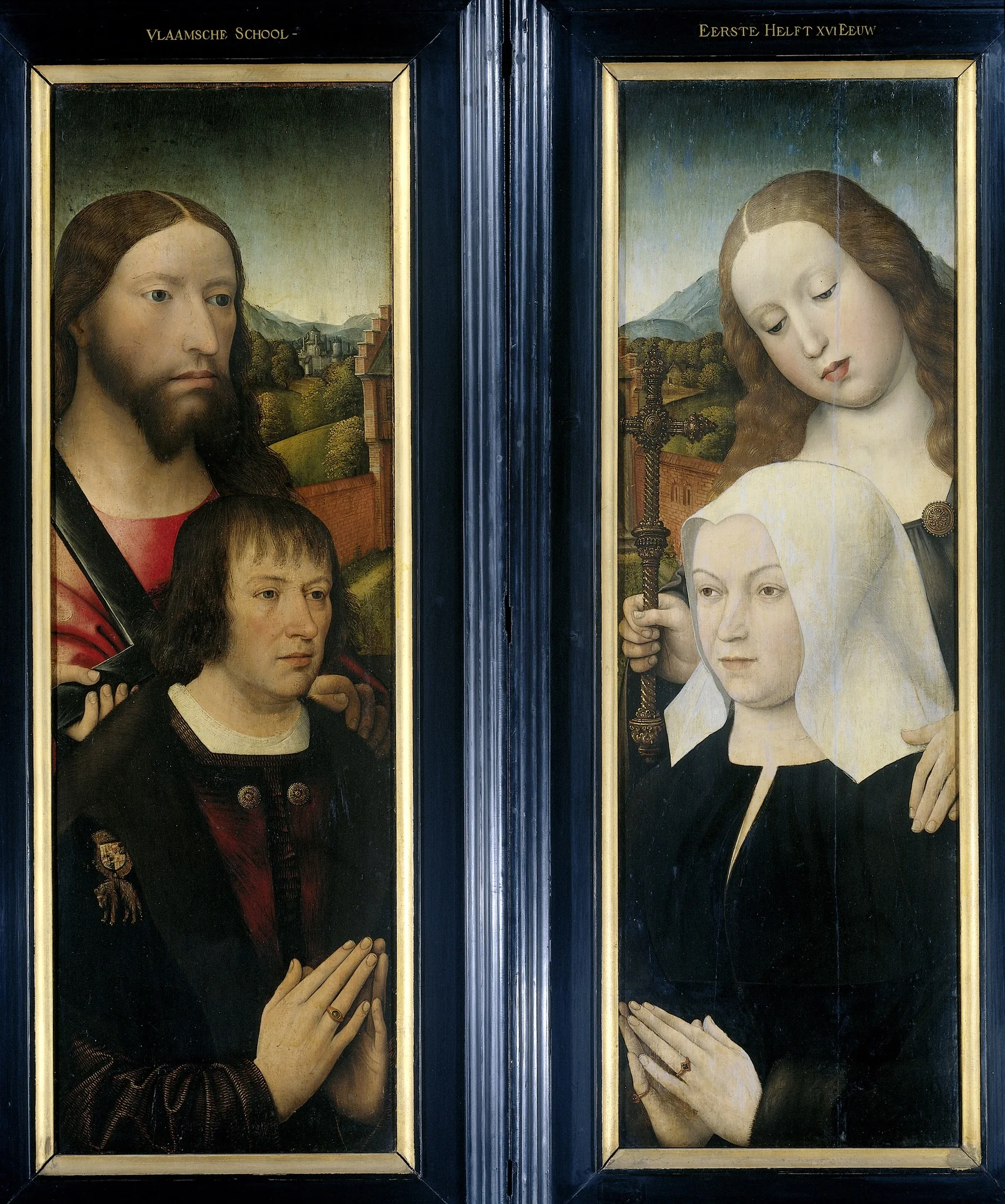 Two Wings of a Triptych with the Donor, Thomas Isaacq, accompanied by Saint Thomas (left, outer wing), and the Donor's Wife accompanied by Saint Margaret (right, outer wing), detail