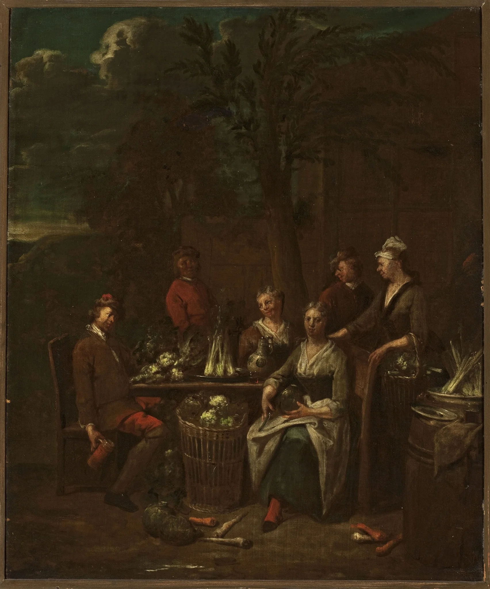 Scene by a stand with vegetables, detail