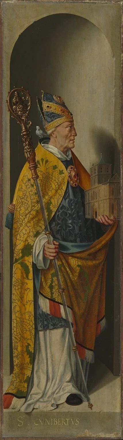 Beweinungsaltar, Flügelaußenseite: Hl. Kunibert, detail