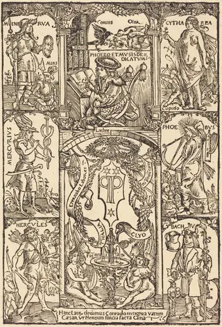 Celtes Surrounded by Greek and Roman Gods, by Hans Süss von Kulmbach, ink, 1502