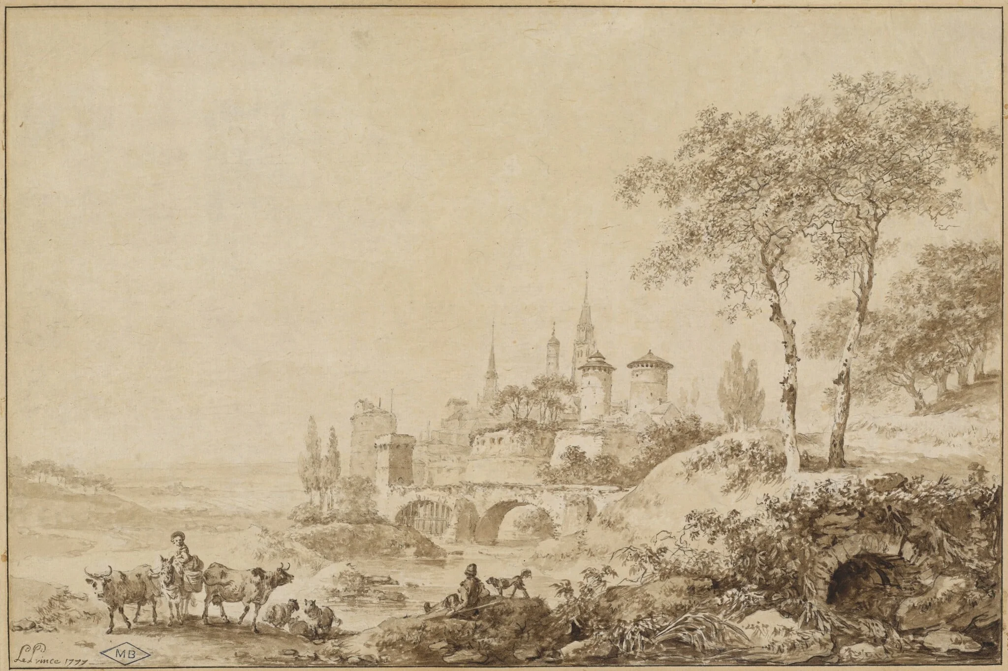 Shepherds in a Landscape before a Fortified Town, detail