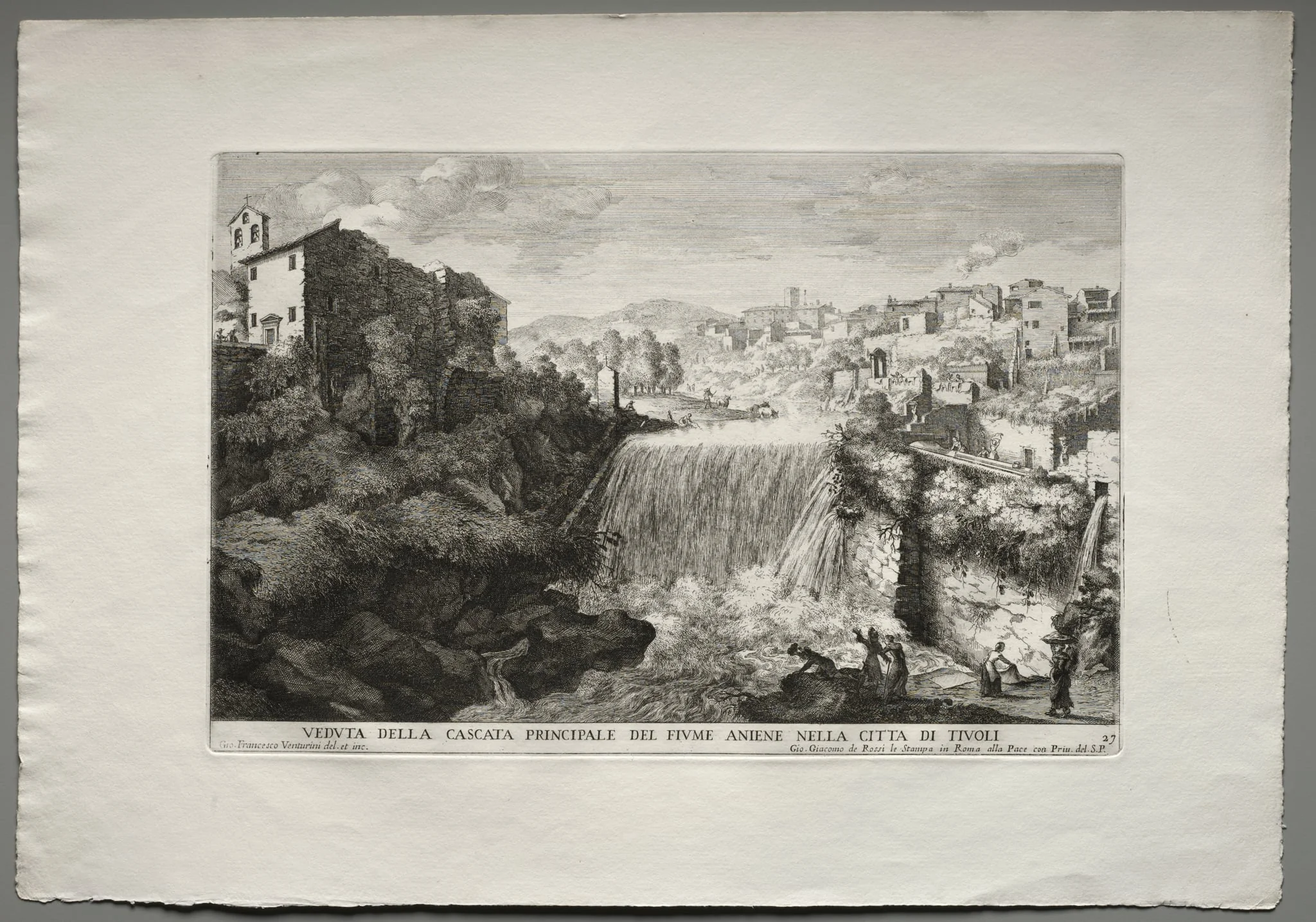 The Fountains of Rome (Le fontane di Roma), Book IV, plate 27: View of the Principal Cascade of the River Aniene in the City of Tivoli (Veduta della Cascata Principale del Fiume Aniene nelle citta di Tivoli), detail